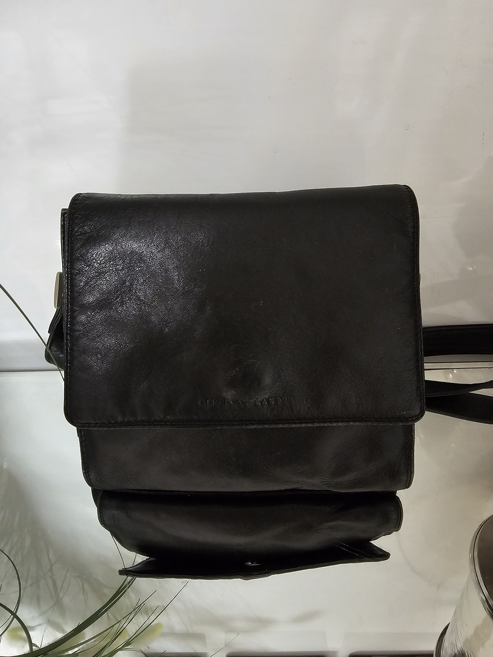 Derek Alexander  Black Leather Messenger Bag